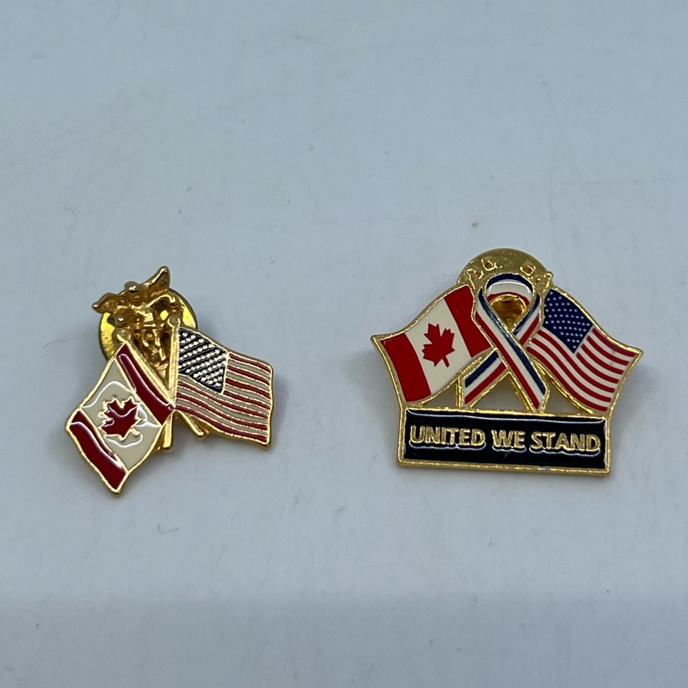 Two VTG Lapel Pin Canada United States Crossed Flag One Angel & United We Stand